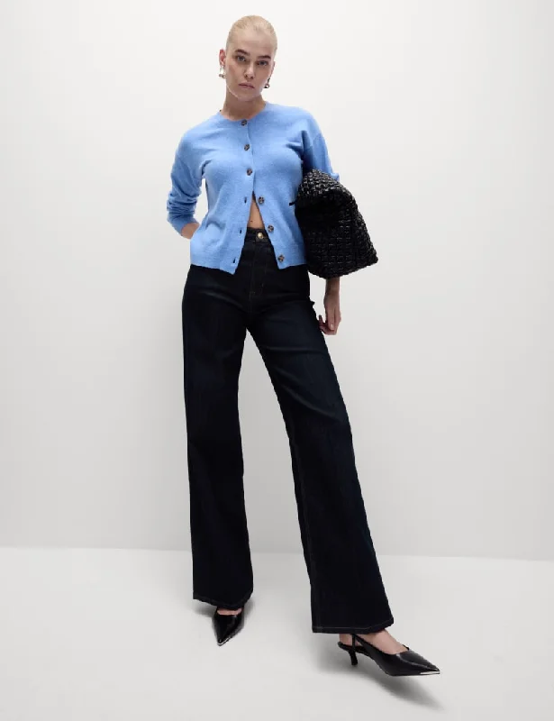 Air-Yarn Ribbed Crew Neck Cardigan Casual Formal Business