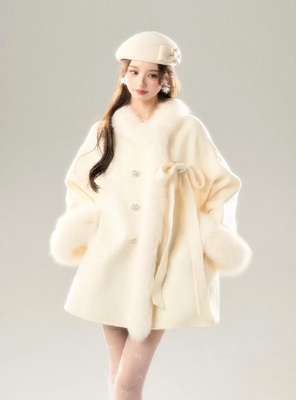 Snow Princess Fur Woolen Coat BBB0121 Chenille Brocade Lace