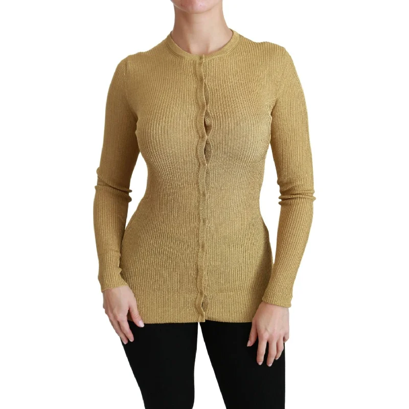 Dolce & Gabbana Elegant Long Sleeve Gold Cardigan Chenille Blend Fleece Blend Nylon Blend