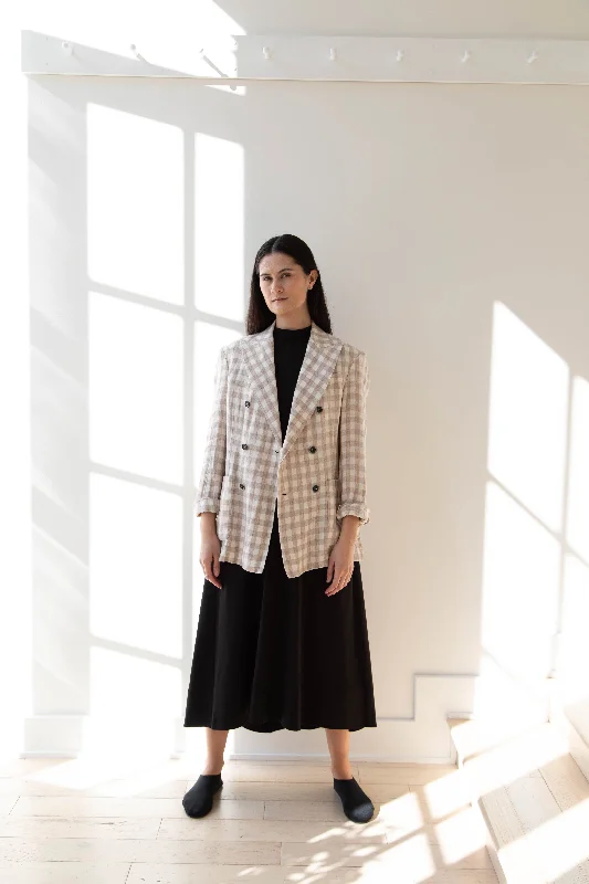 Barena Venezia | Double Breasted Blazer in Cream Check Women's Patchwork Suit