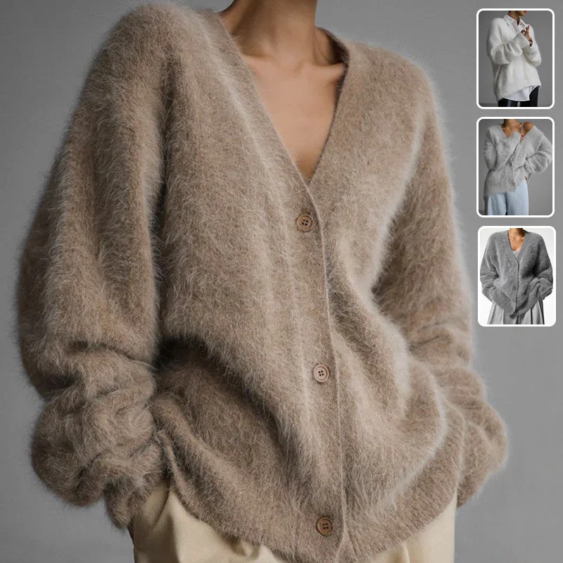 Loose V-neck Button Cardigan Fall Winter Fashion Single Breasted Knitted Sweater Top Women's Clothing Fleece Cardigan Nylon Polyester Loose V-neck Button Cardigan Fall Winter Fashion Single Breasted Knitted Sweater Top Women's Clothing Fleece Cardigan Nylon Polyester