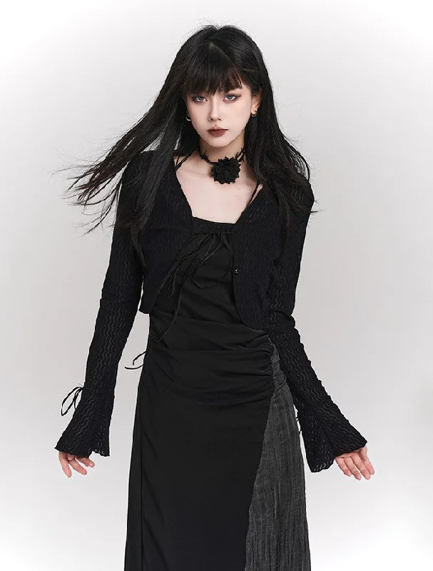 Black Sun Protection Cardigan LAD0109 Asymmetrical,ymmetric Pencil Cardigan