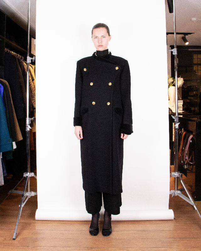 1980s Christian Dior Black Wool Military-Style Coat L Anorak Windbreaker Fleece