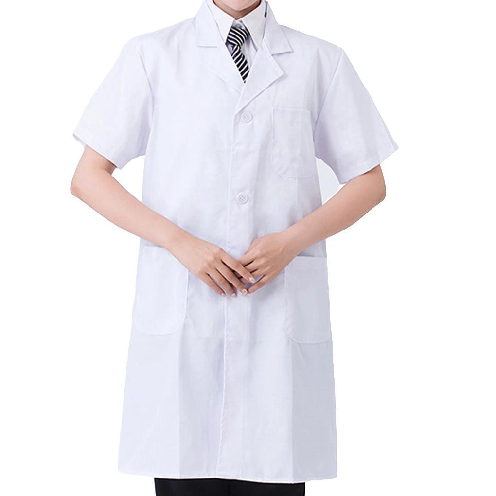 Unisex Short Sleeve Notched Laboratory Coat Nylon Polyester Spandex