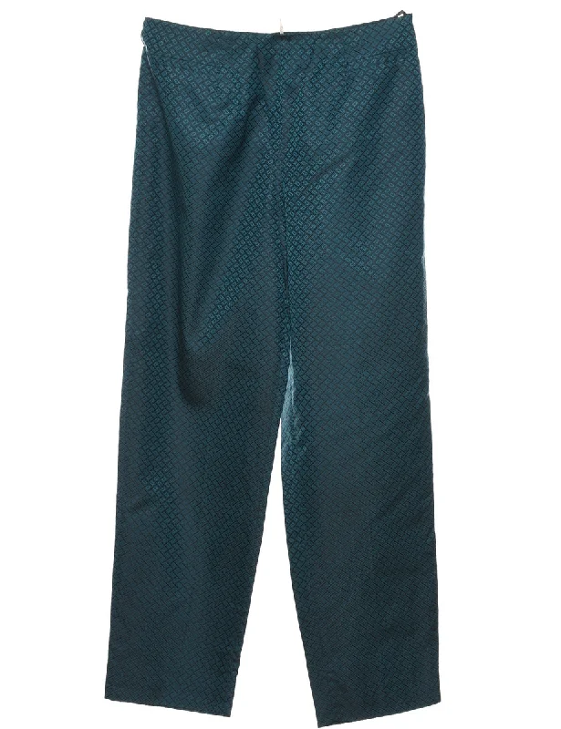 Jacquard Pattern Teal Metallic Trousers - W30 L30 Trousers stylish modern