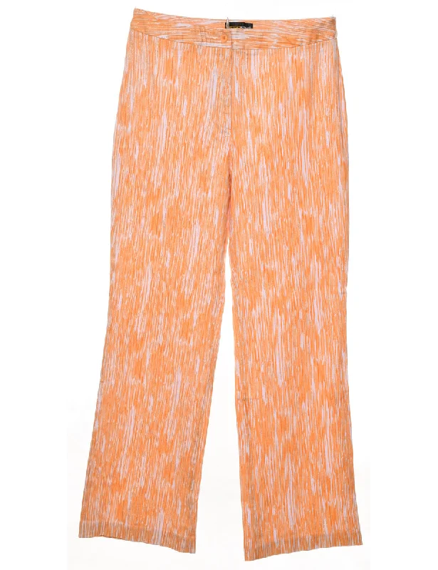 Orange & White Patterned Bootcut Trousers - W30 L31 Trousers Travel Practical