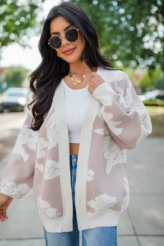 Trying Your Best Beige Floral Cardigan FINAL SALE Handmade Hand-knitted Hand-woven