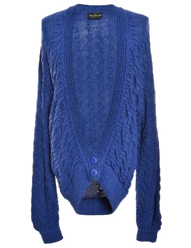 Button Front Navy Cardigan - XL Glossy Satin Silk