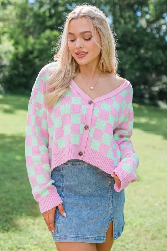 Making Memories In Watermelon Crawl Cropped Checkered Cardigan FINAL SALE Casual Formal Business