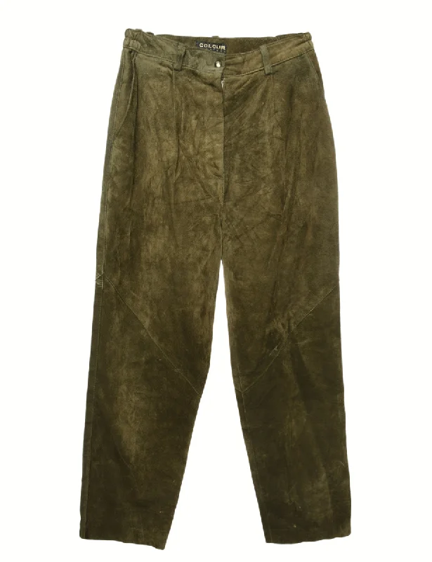 Olive Green Trousers - W30 L30 Trousers Leather Faux