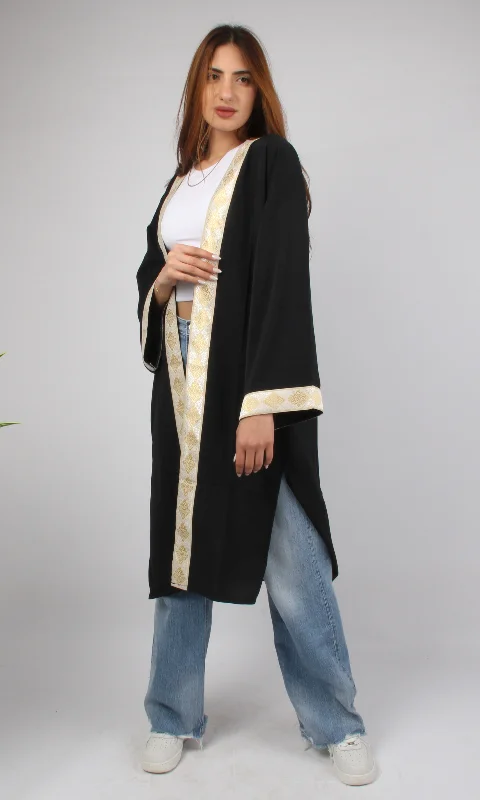 Women Short Cardigan Gold Tape (Black) Open Front Closed Front Wrap Front