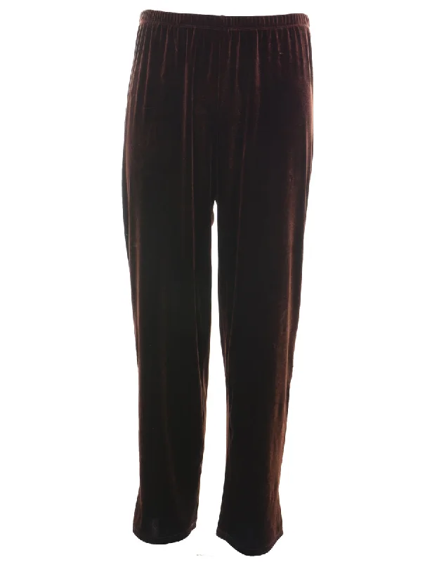 Brown Elasticated Waist Velvet Trousers - W30 L27 Trousers Seasonal Trendy