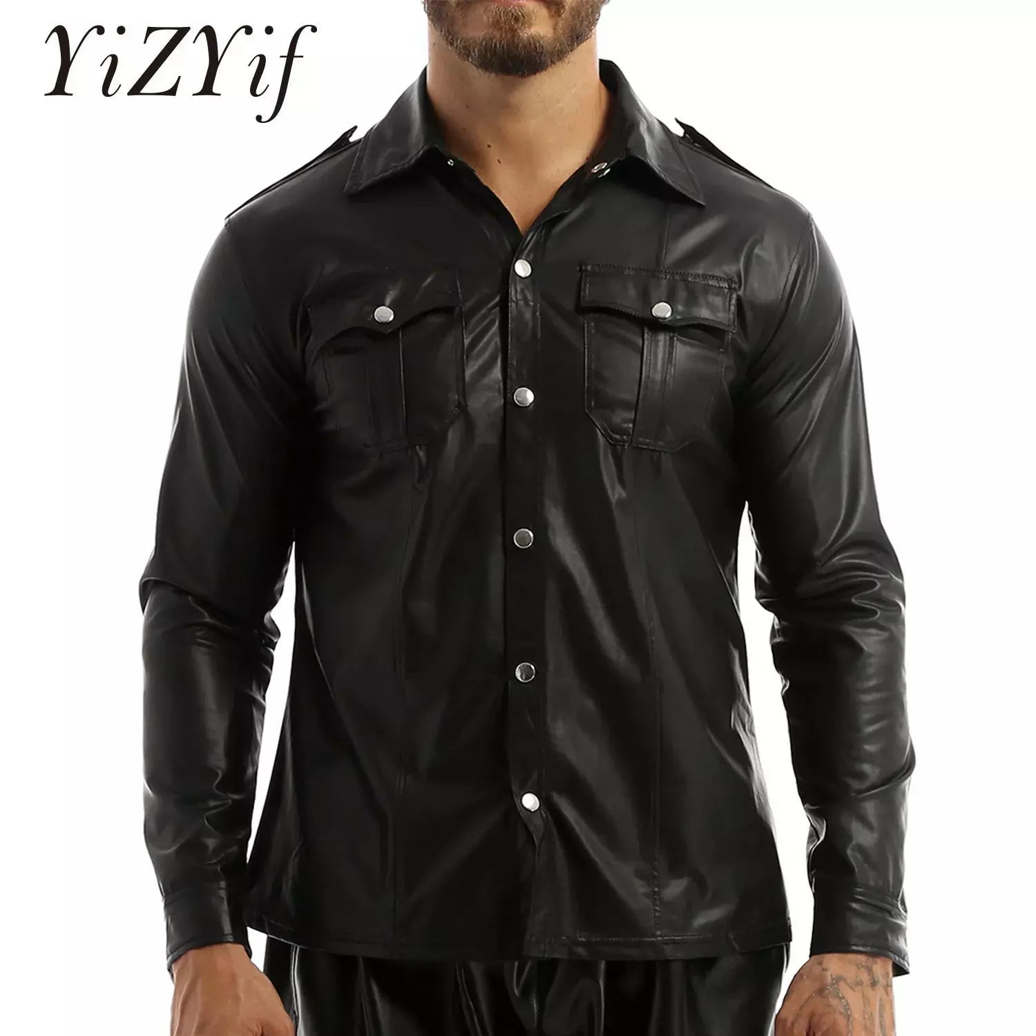 Men's Leather Long Sleeve Slim Fit Top Coat Cosplay Mesh Canvas Denim