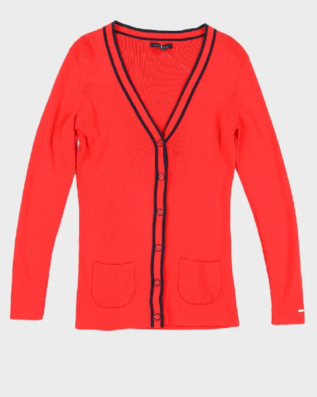 Tommy Hilfiger Red Knitted Cardigan - S Glossy Satin Silk