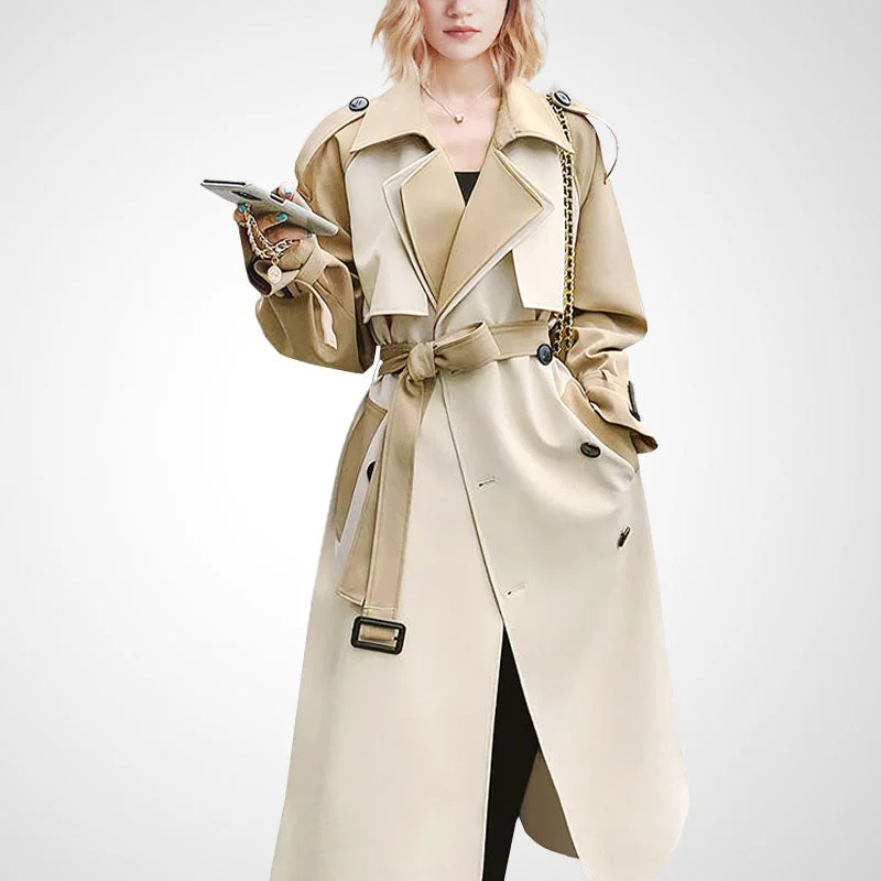 2023 Spring British Style Waistband Windbreaker Women's Long Spring Coat Vest Waistcoat Gilet