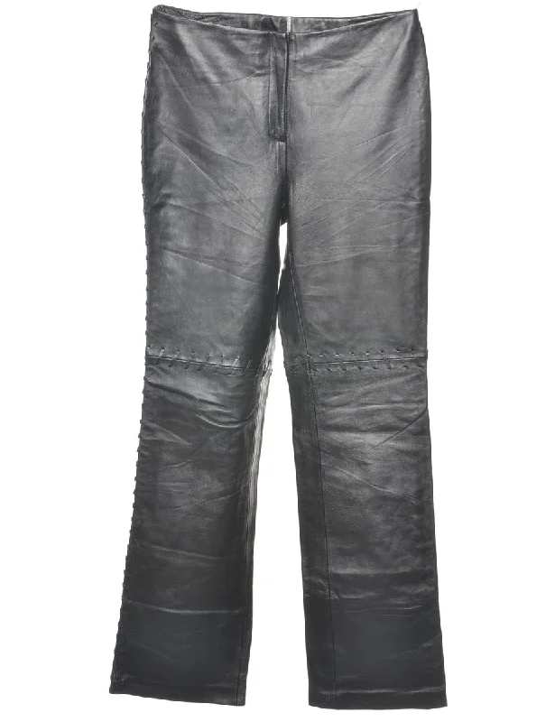 Leather Black Straight-Leg Trousers - W30 L32 Trousers Trousers Formal