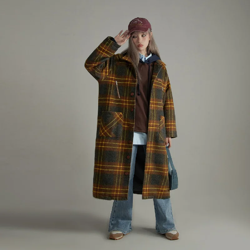 Vintage Check Loose Coat Houndstooth Coat Plaid Coat Tartan Coat