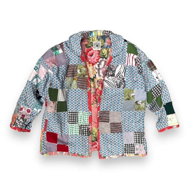 Quilt Coat 12.7 - Retro Squares Hooded Caped Scarf