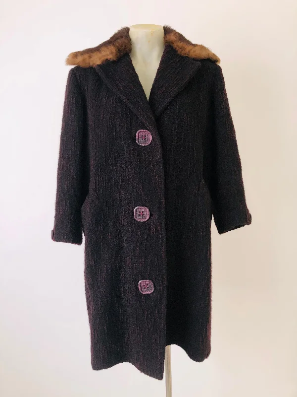 Dark aubergine fur-trimmed coat Parka Anorak Hoodie