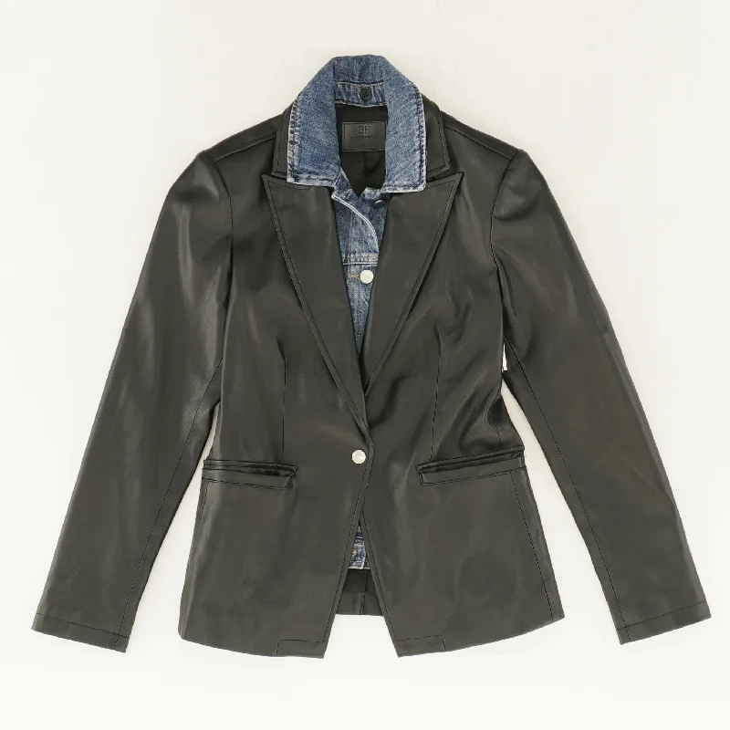 Black Solid Blazer Women's Trench Blazer