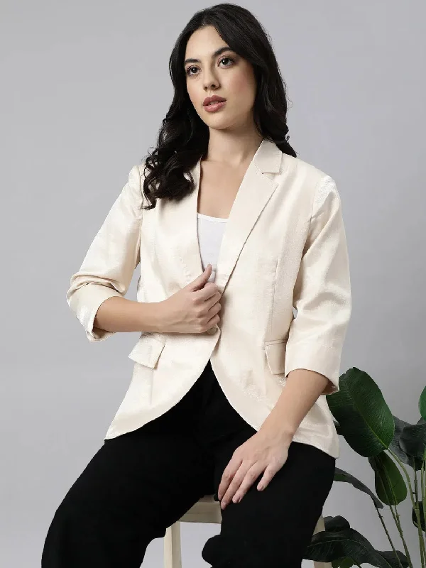Women Beige Single-Breasted Blazer-21913-Beige Women's Fashion Blazer