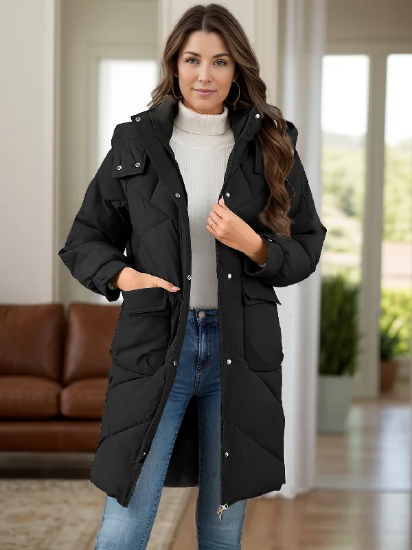 Long Sleeve Longline Hooded Winter Coat with Pockets Sleeveless Short Sleeve Long Sleeve