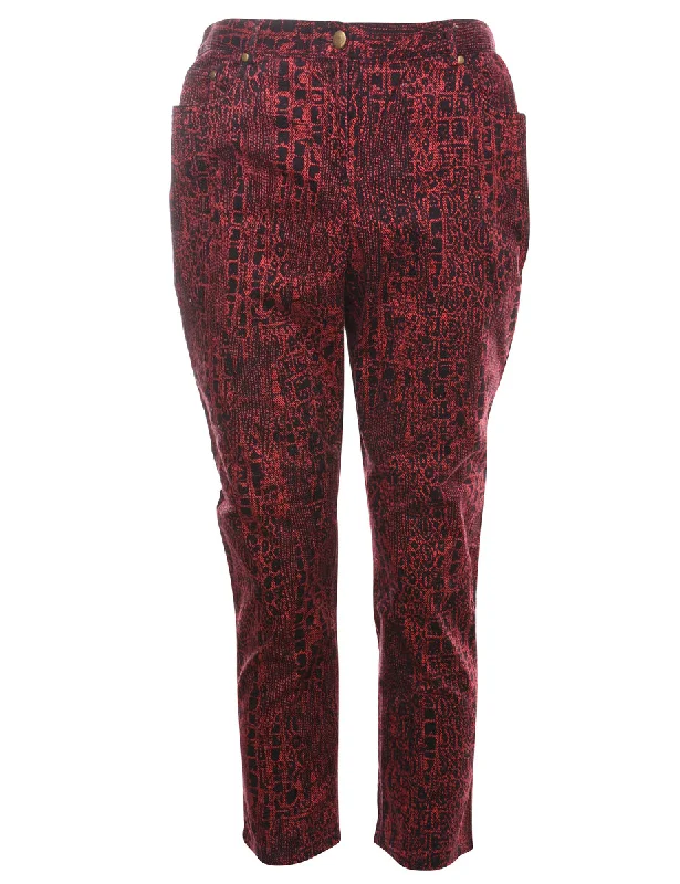 Snakeskin Pattern Red & Black Denim Trousers - W33 L27 Trousers versatile all-occasion