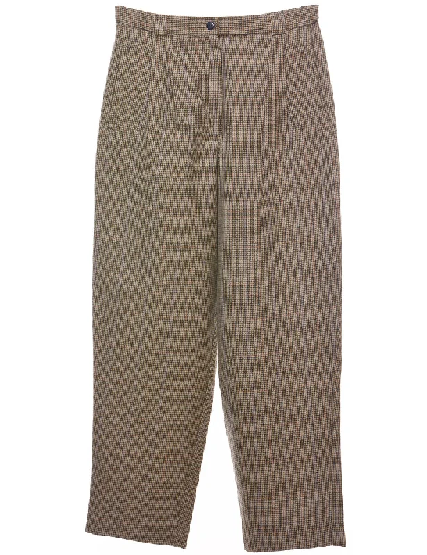 Dogtooth Olive Green & Off-White Tapered Trousers - W30 L29 Trousers chic elegant
