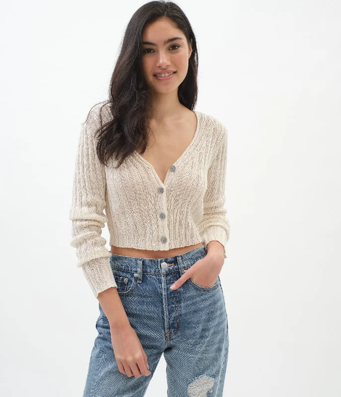 Aeropostale Button-Front Cropped V-Neck Cardigan Striped Floral Plaid