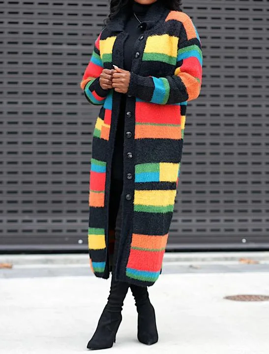Sweety Rainbow Cardigan Dress Spandex Rayon Corduroy