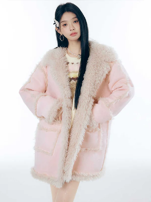 Eco-fur stitch mid-length suede coat LAC0246 Three-Quarter Sleeve Elbow Sleeve Wrist Sleeve