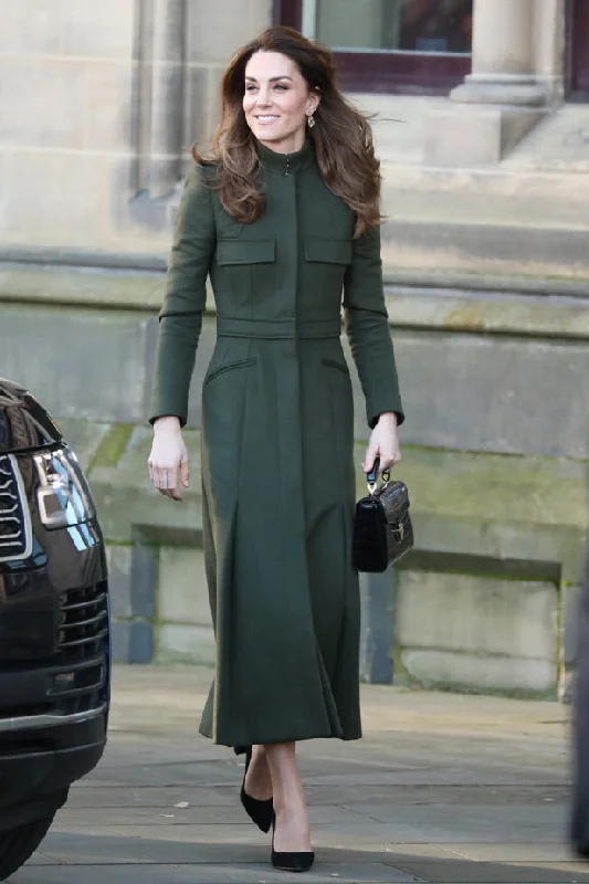 Kate Middleton Inspired Long Dark Green Coat Dress Bomber Jacket Denim Jacket Leather Jacket