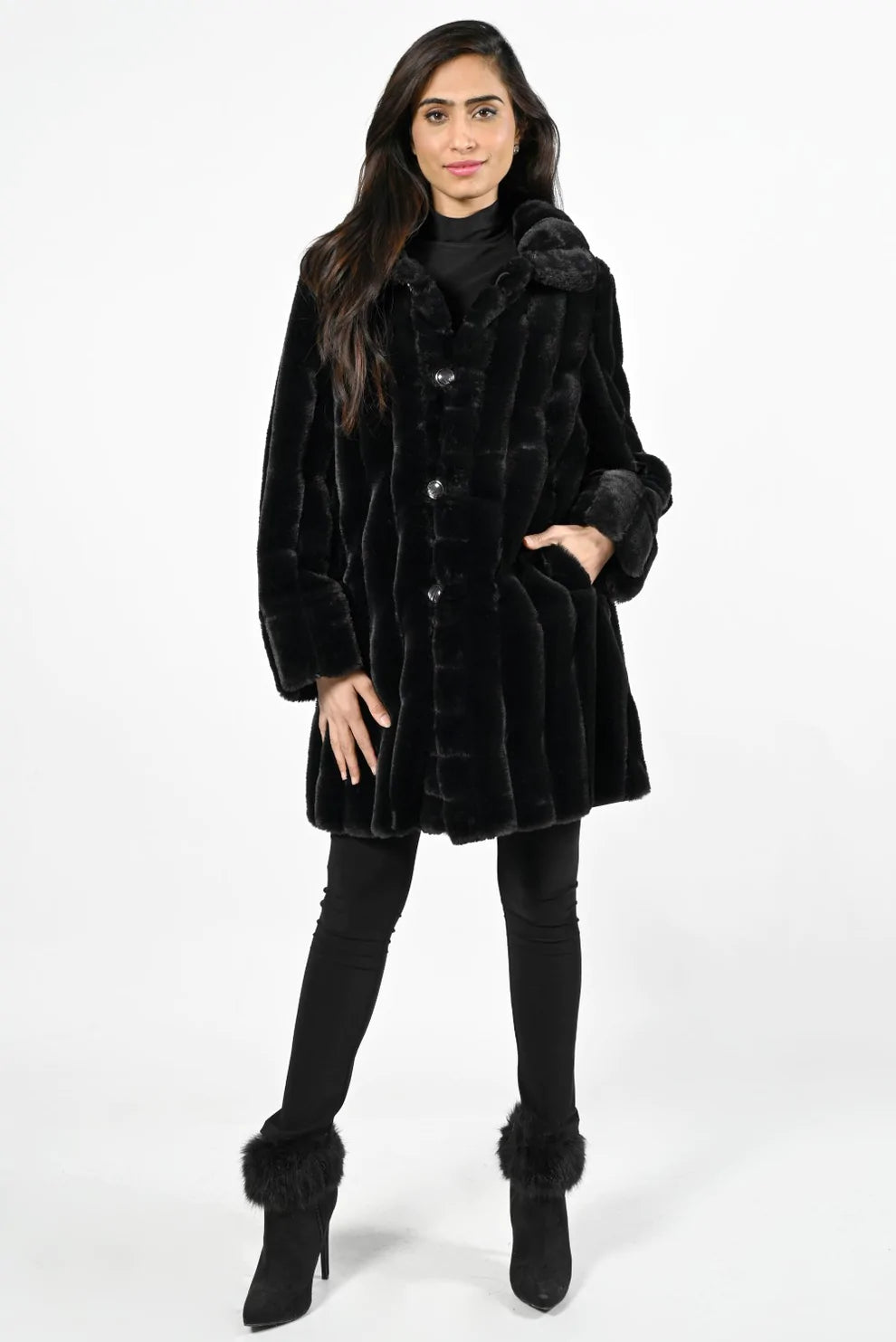 Frank Lyman #224530U black synthetic fur coat Bomber Jacket Denim Jacket Leather Jacket