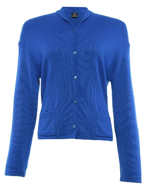 Button Front Blue Cardigan - L Jersey Fabric Tulle Fabric Batik Fabric