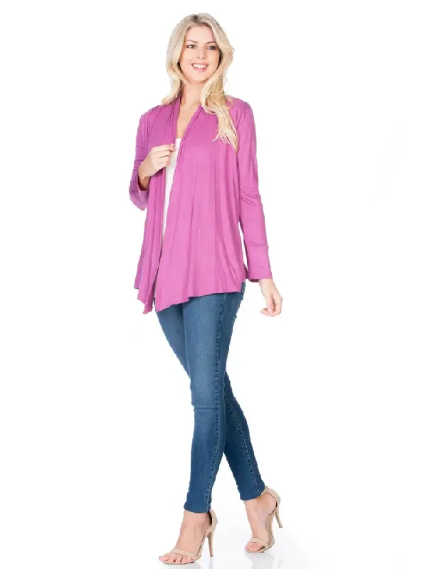 Darla Open Front Draped Long Sleeve Cardigan in Antique Mauve Knit Fabric Woven Fabric Fleece Fabric
