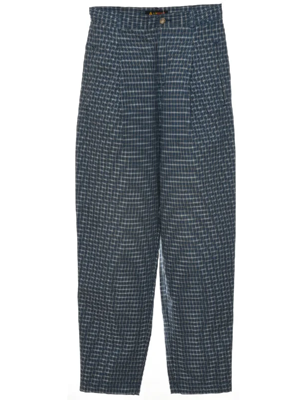 Checked Blue 1990s Trousers - W26 L27 Trousers Exclusive Limited