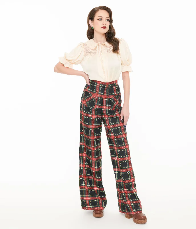 Smak Parlour 1960s Black & Red Plaid Wide Leg Trousers Trousers Low Rise Relaxed