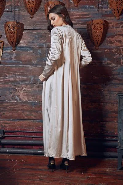 Lux Pleat Maxi Cardigan Satin Blend Silk Blend Wool Blend