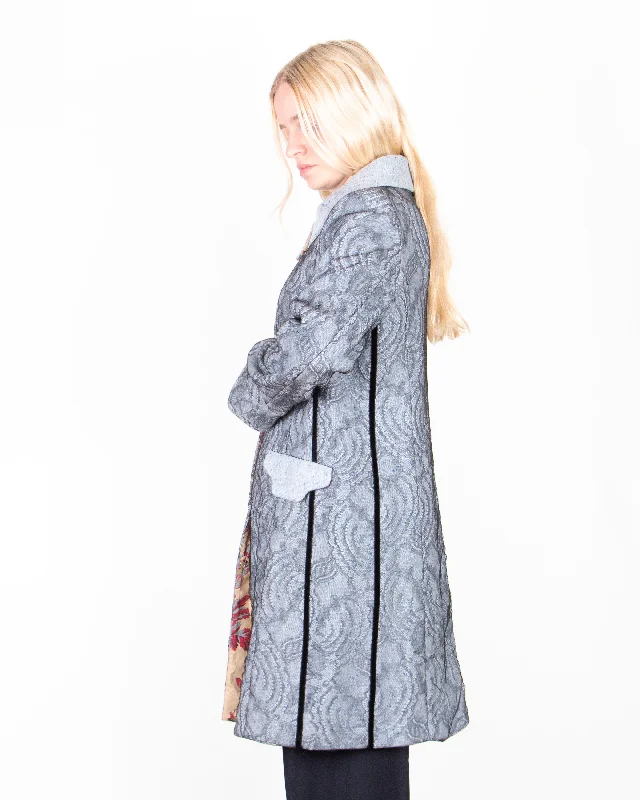 2000s Christian Lacroix Coat with Lace Overlay M Houndstooth Jacket Shearling Jacket Fleece Jacket