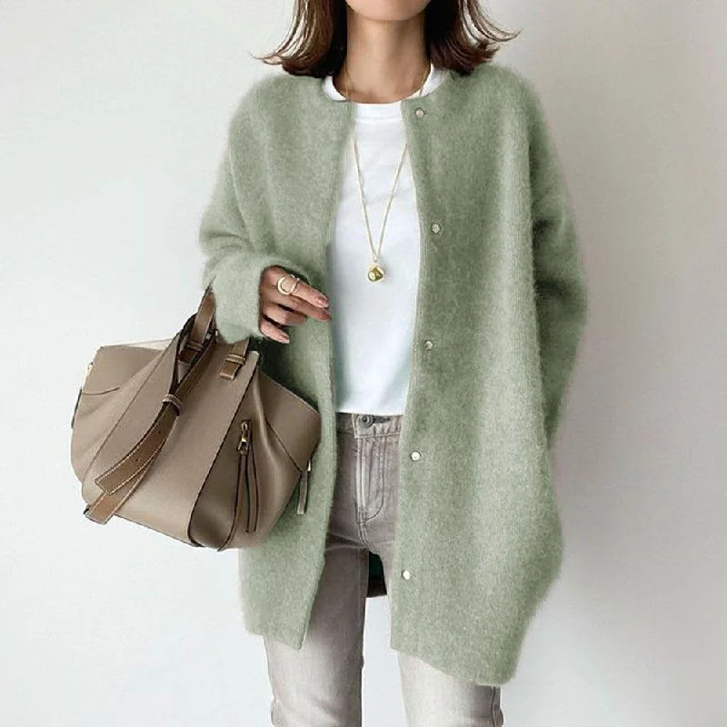 Loose Round Neck Single Breasted Cardigan Fashion Solid Color Coat Jacket Autumn And Winter Women's Clothing Stretchy Elastic Breathable Loose Round Neck Single Breasted Cardigan Fashion Solid Color Coat Jacket Autumn And Winter Women's Clothing Stretchy Elastic Breathable