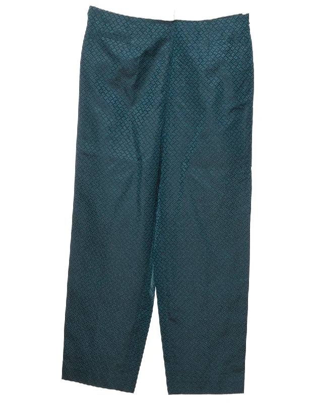 Dark Green Patterned Silk Trousers - W32 L29 Trousers Velvet Soft