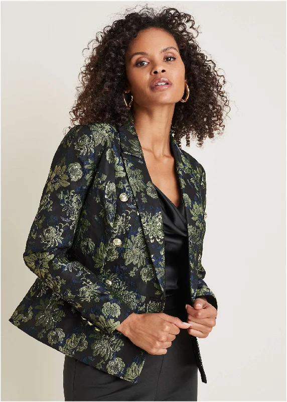 Jacquard Blazer - Navy Combo Women's Unique Blazer
