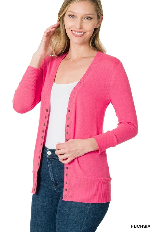 Snap Button Cardigan in Fuchsia Elasticated Padded Insulated