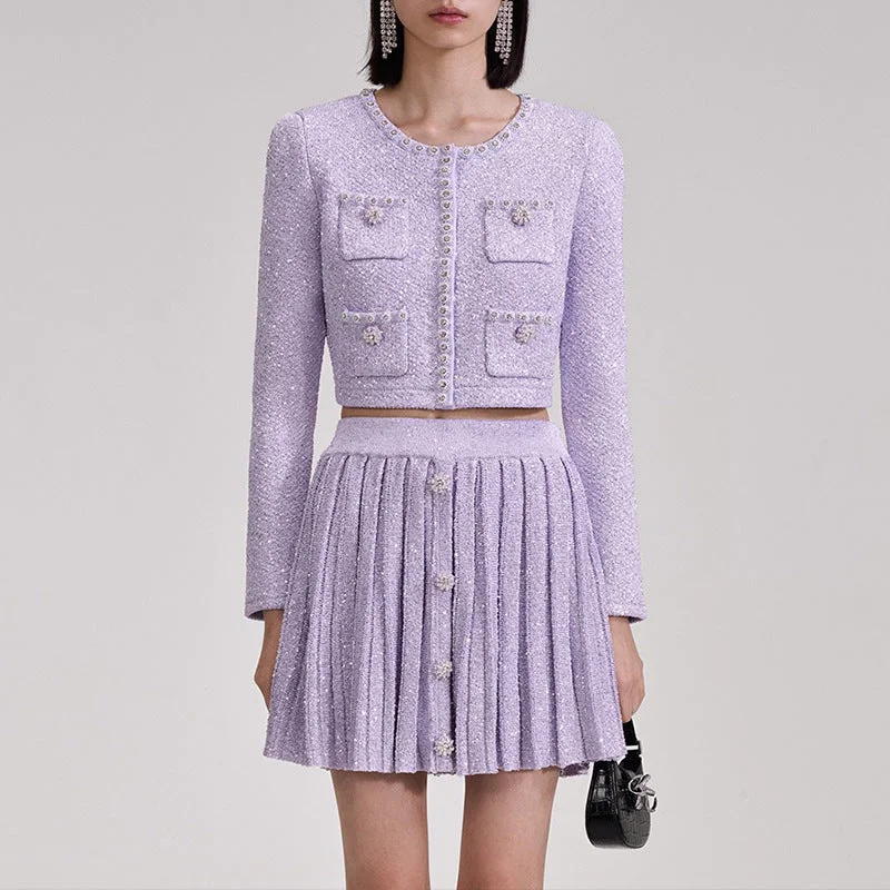 KittenAlarm - Remi Sequin Embellished Knit Cardigan Skirt Set Hooded Cardigan Collared Cardigan Shawl Collar KittenAlarm - Remi Sequin Embellished Knit Cardigan Skirt Set Hooded Cardigan Collared Cardigan Shawl Collar