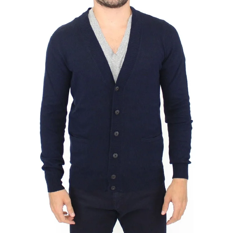 Ermanno Scervino Chic Blue Wool Blend Cardigan Sweater Plaid Cardigan Polka Dot Checkered Ermanno Scervino Chic Blue Wool Blend Cardigan Sweater Plaid Cardigan Polka Dot Checkered