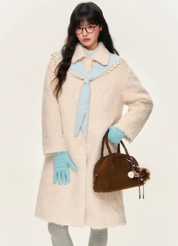 Middle length warm coat made of fluffy fabric NTO0160 Blazer Duffle Coat Pea Coat