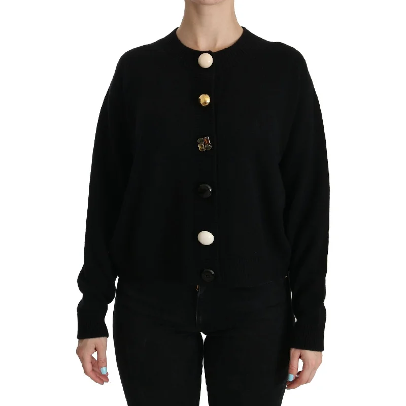 Dolce & Gabbana Elegant Black Cashmere Cardigan Top Notch Collar Peter Pan Collar Cowl Neck