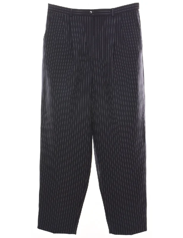Pinstriped Navy Trousers - W32 L30 Trousers Spring Floral