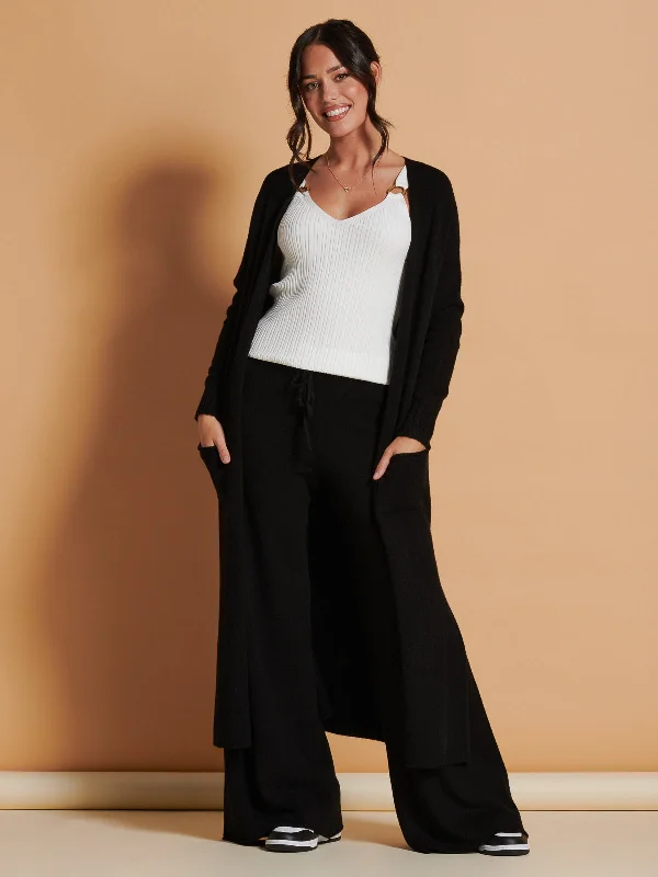 Made in Italy Soft Knit Longline Maxi Cardigan, Black Button Cardigan Zip Cardigan Pullover Cardigan