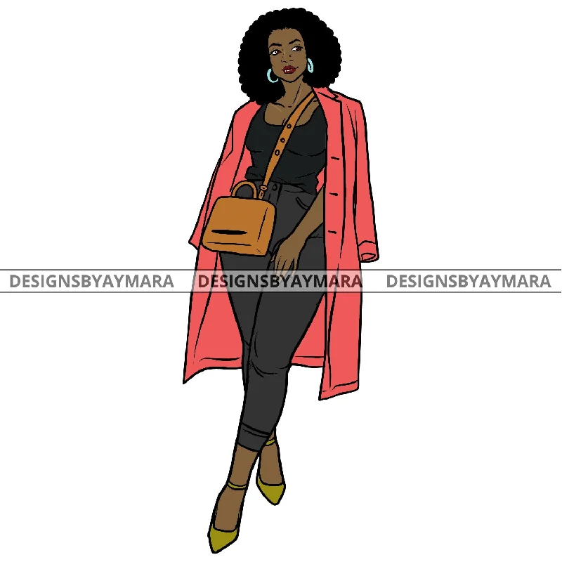 Afro Urban Fashionista Goddess Heels Attractive Black Woman Coat Sexy Afro Hair Style  SVG Cutting Files For Silhouette Cricut Houndstooth Coat Plaid Coat Tartan Coat